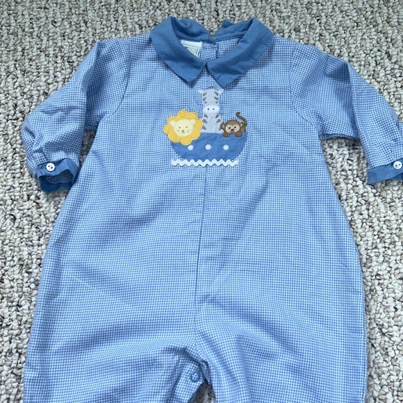 ZU romper longall blue checkered collared outfit Noah’s Arc 6 months - Picture 2 of 6
